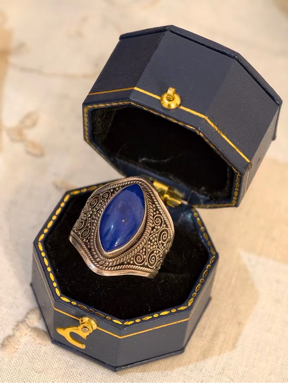 Natural lapis lazuli sterling silver ring - Presale, handmade filigree, Nepal